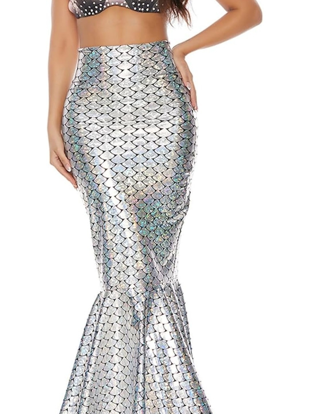 Silver Mermaid-Scale Maxi Skirt Dress - Women's Silver